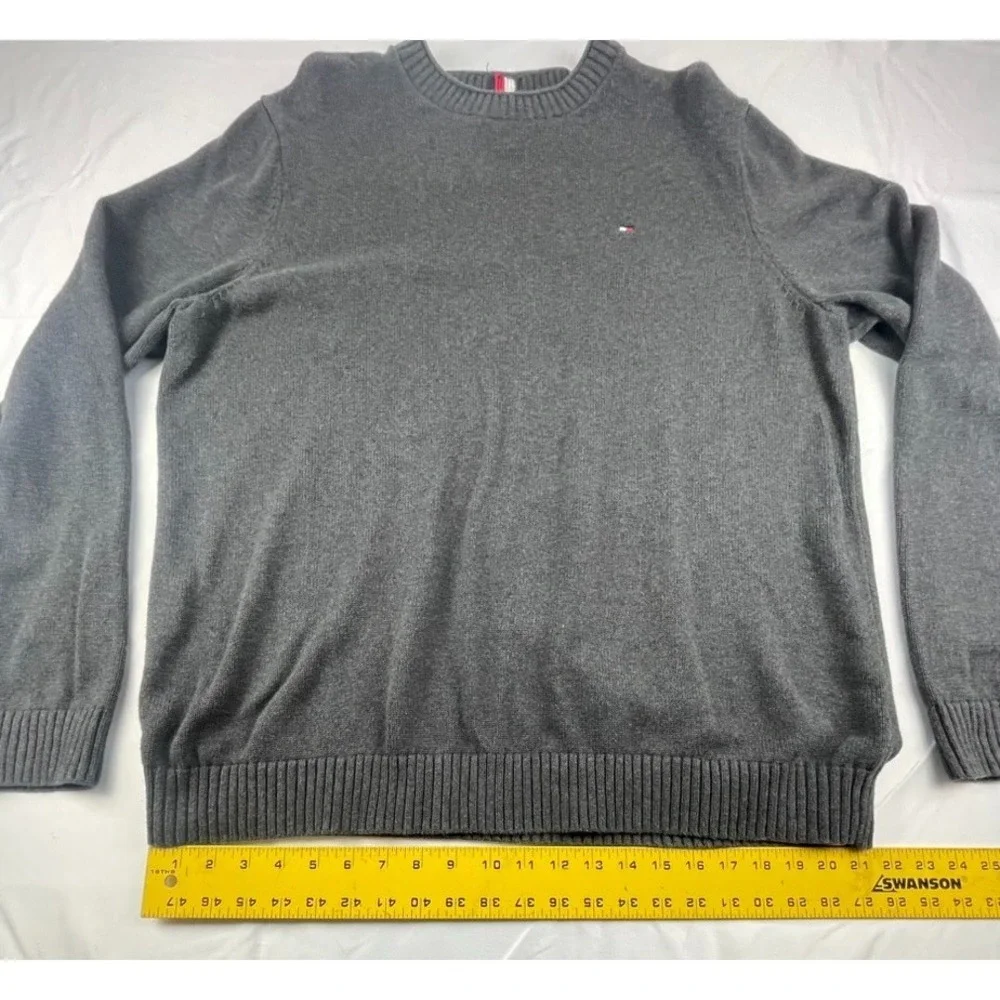 TOMMY HILFIGER MENS‎ SWEATER XXL GREY CREWNECK 100% COTTON LIGHTWEIGHT PULLOVER